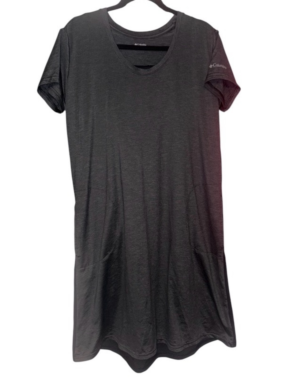 Columbia Black m/Dark Heathered Gray Short Sleeve Scoop Neck Tee Dress W/Pockets